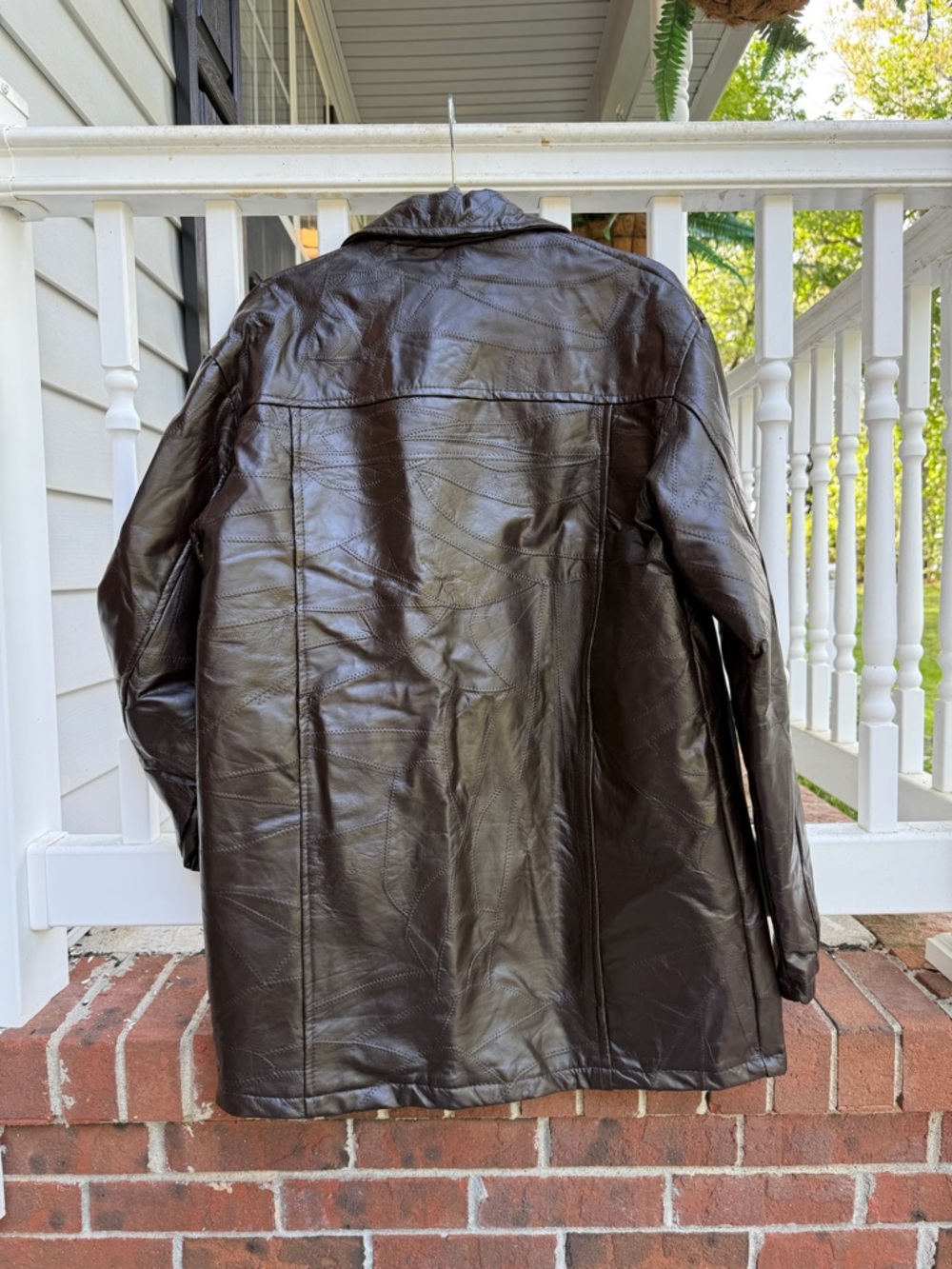 Vintage 90s Brown Real Leather Patchwork Jacket Coat Size Medium M Collection - Picture 5 of 7